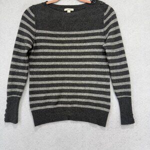 Caslon Sweater Womens XS Gray 100% Cashmere Stripe Button Cuff Knit Pullover